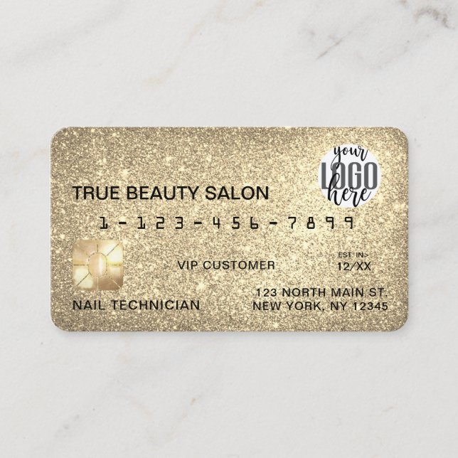 Glamourous Sparkly Gold Glitter Credit Card Logo (Front)