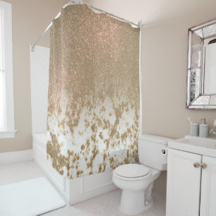 Glamourous Sparkly Gold Glitter Marble Ombre Shower Curtain