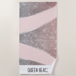 Glamourous Sparkly Silver Rose Gold Glitter Geo Beach Towel