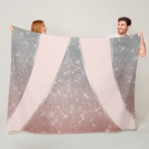 Glamourous Sparkly Silver Rose Gold Glitter Geo Fleece Blanket
