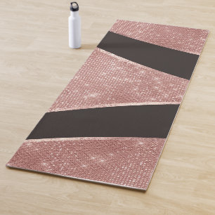 Glamourous Sparkly Silver Rose Gold Glitter Geo Yoga Mat