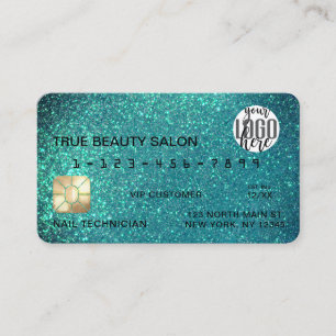 Glamourous Sparkly Teal Glitter Credit Card Logo