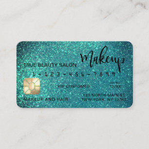 Glamourous Sparkly Teal Glitter Credit Card Makeup