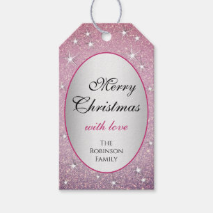 Glamourous Stars Pink Gradient Glitter Effect X-Ma Gift Tags