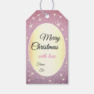 Glamourous Stars Pink Gradient Glitter Effect X-Ma Gift Tags