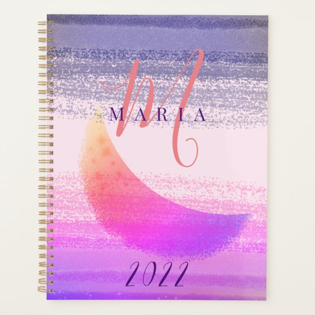 Glamourous Stylish Ombre Moon Abstract Monogram Planner (Front)
