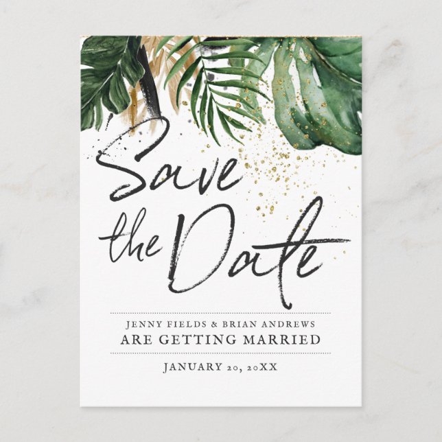 Glamourous Summer Greenery Wedding | Save the Date Announcement Postcard (Front)