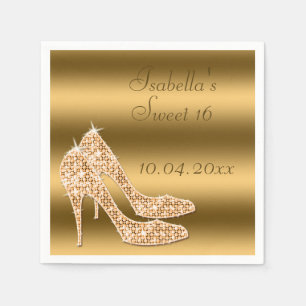 Glamourous Sweet 16 Gold Stilettos Napkins