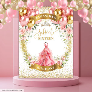 Glamourous Sweet Sixteen Banner Blush Roses Sparkl Tapestry