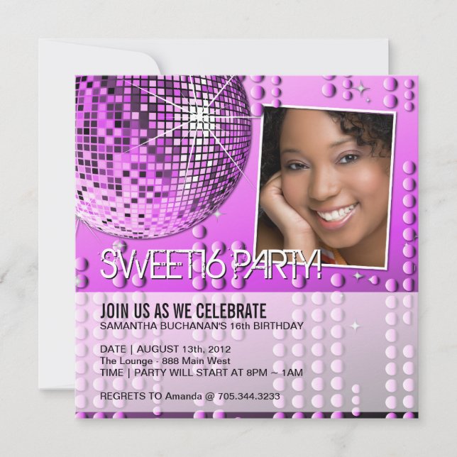 Glamourous Sweet Sixteen Disco Ball Invitation (Front)