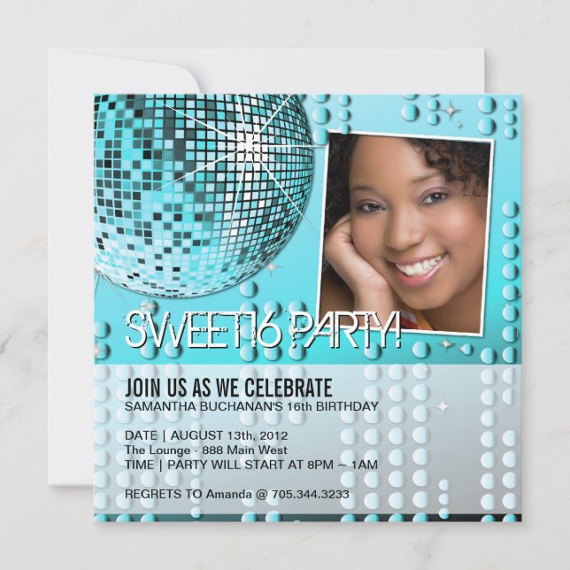 Glamourous Sweet Sixteen Disco Ball Invitation (Front)