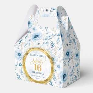 Glamourous Sweet Sixteen Dusty Blue Gold Favour Bo Box