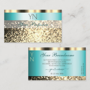 Glamourous Teal and Gold Sparkling Glitter Monogra Business Card