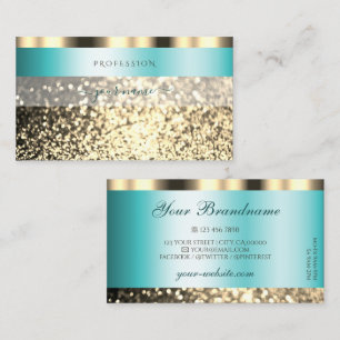 Glamourous Teal and Gold Sparkling Glitter Shimmer Business Card