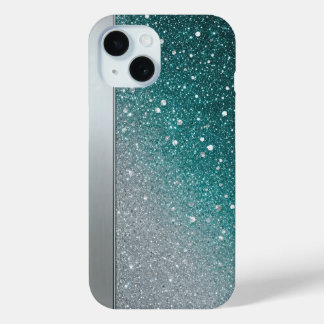 Glamourous Teal and Silver Sparkle Glitter Custom iPhone 15 Case