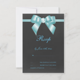 Glamourous Teal Bow & Ribbon RSVP Card