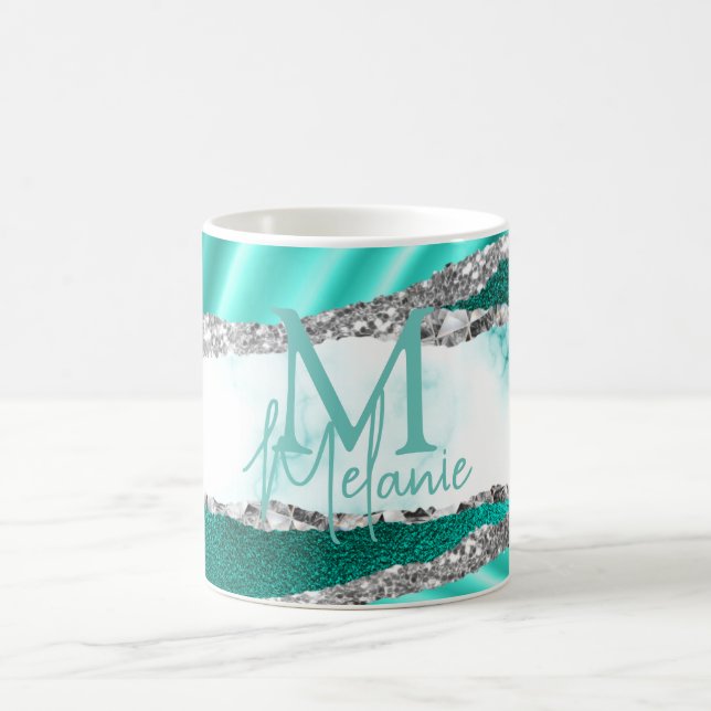 Glamourous Teal Marble & Silver Glitter Coffee Mug (Center)