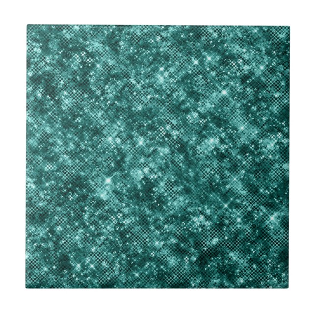Glamourous Turquoise Sparkle Dots Elegant Chic Ceramic Tile (Front)