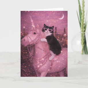 Glamourous Unicorn Cat Under Sparkling City        Card
