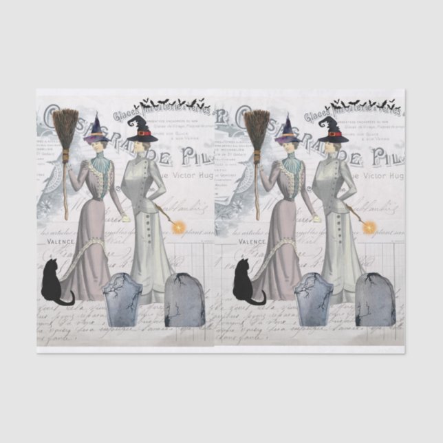 Glamourous Victorian Witches Halloween Collage Tissue Paper (Front)