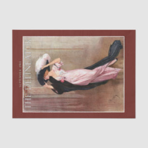 Glamourous Vintage Edwardian Woman in Pink Gown Tissue Paper