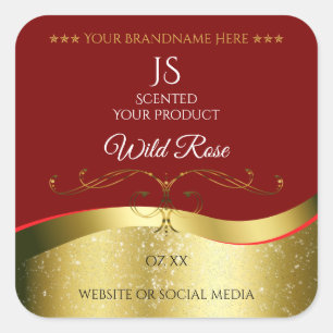 Glamourous Wavy Gold Decor Dark Red Monogram Label