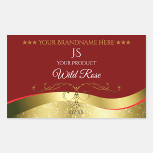 Glamourous Wavy Gold Decor Dark Red Monogram Label