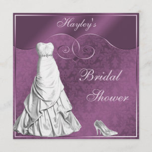 Glamourous Wedding Gown Purple Bridal Shower Invitation
