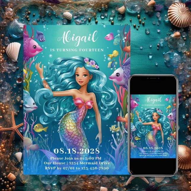 Glamourous Whimsical Mermaid Under the Sea Birthda Invitation (Glamorous Whimsical Mermaid Under the Sea Birthday Invitation)
