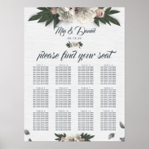 Glamourous White and Peach Floral Peonies Poster