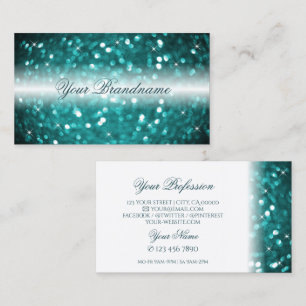 Glamourous White and Teal Sparkling Glitter Stylis Business Card