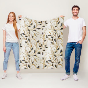 Glamourous White Gold & Black Seamless Patterns Fleece Blanket