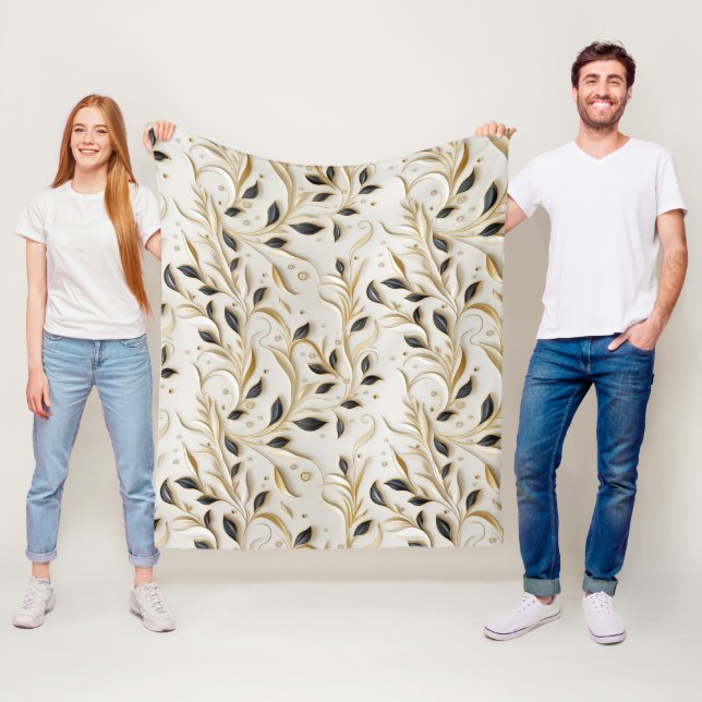 Glamourous White Gold & Black Seamless Patterns Fleece Blanket (In Situ)