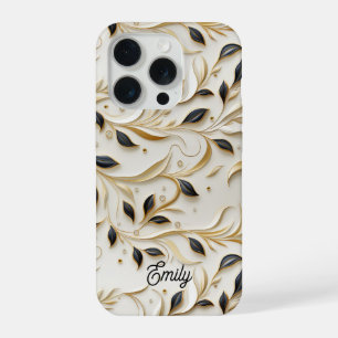 Glamourous White Gold & Black Seamless Patterns iPhone 15 Pro Case