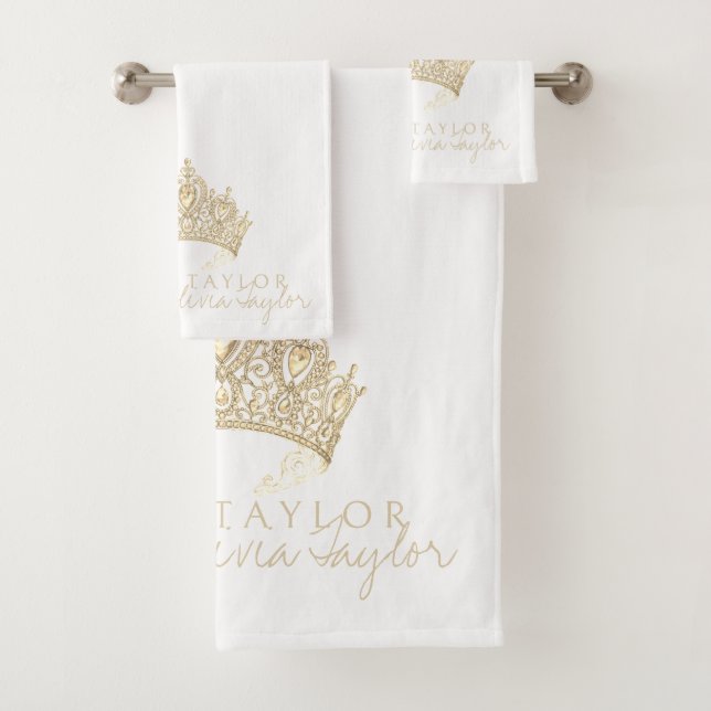 Glamourous White Gold Personalised bath towel  (Insitu)