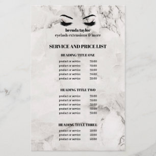 Glamourous white marble EYELASH SALON SERVICE LIST Flyer