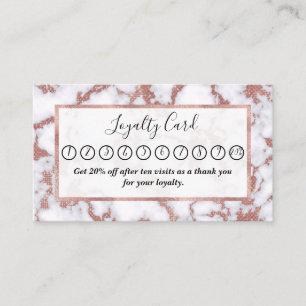 Glamourous White Rose Gold Glitter Marble Pattern Loyalty Card