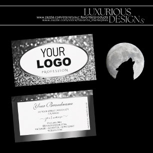 Glamourous White Silver Sparkle Glitter with Logo Business Card