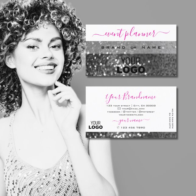 Glamourous White Silver Sparkling Glitter with Log Business Card (Creator Uploaded)