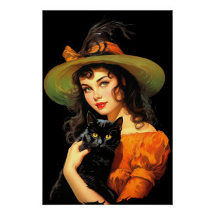 Glamourous Witch   Vintage Halloween Pin-up Art Poster