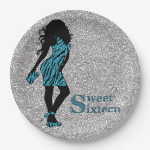 Glamourous Woman Sweet 16 Paper Plate