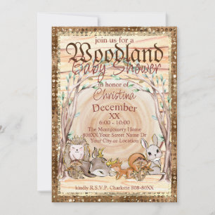 Glamourous Woodland Animals Baby Shower Invitation