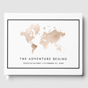 Glamourous World Map   Elegant Travel Theme Guest Book