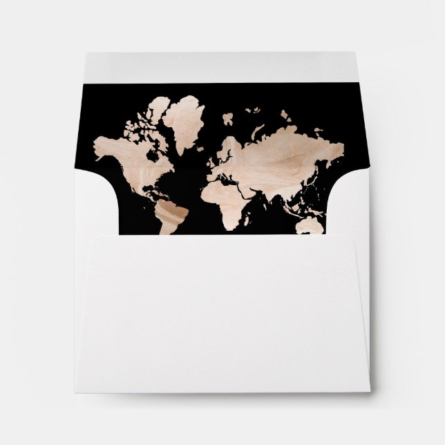 Glamourous World Map | Elegant Travel Wedding RSVP Envelope (Back (Bottom))