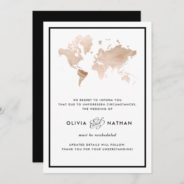 Glamourous World Map | Wedding Cancellation Invitation (Front/Back)
