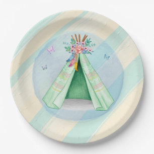 Glamping and Camping party theme with tent Paper Plate