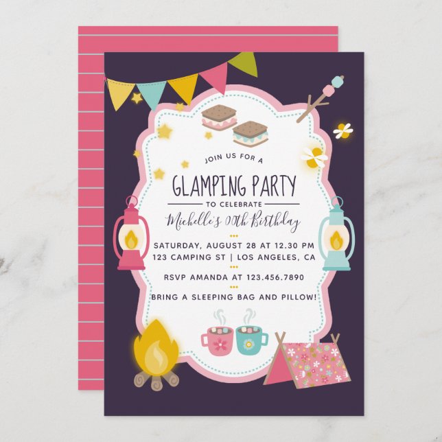 Glamping Birthday Party Invitation (Front/Back)