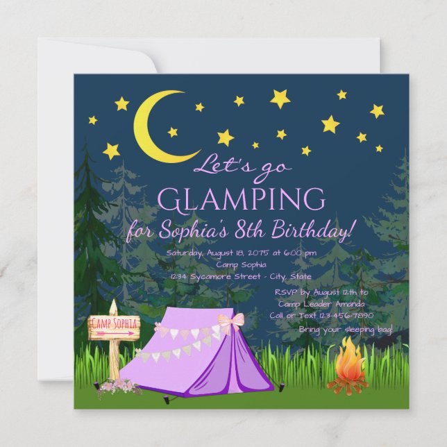 Glamping Birthday Party Invitations (Front)