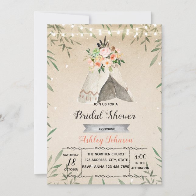 Glamping bridal shower party invite (Front)