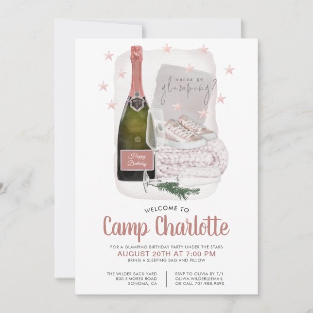 Glamping Camping Birthday Party Under The Stars  Invitation (Front)